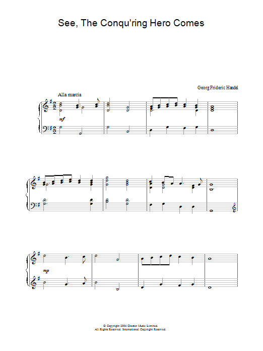 George Frideric Handel See, The Conqu'ring Hero Comes Sheet Music Notes & Chords for Piano - Download or Print PDF