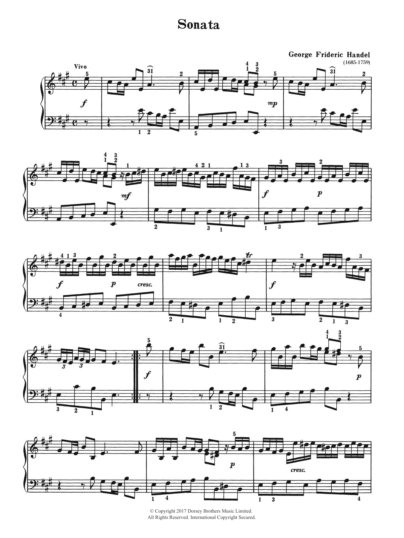 George Frideric Handel Sonata Sheet Music Notes & Chords for Piano - Download or Print PDF