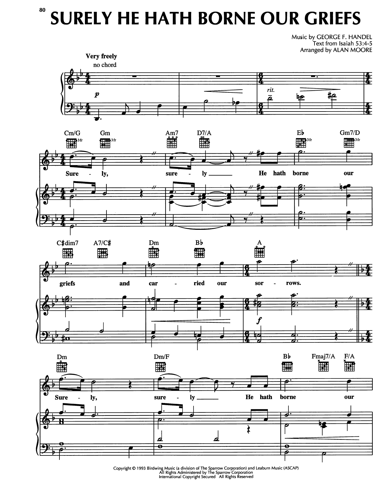 George Frideric Handel Surely He Hath Borne Our Griefs Sheet Music Notes & Chords for Piano, Vocal & Guitar Chords (Right-Hand Melody) - Download or Print PDF George Frideric Handel Surely He Hath Borne Our Griefs Sheet Music Notes & Chords for Piano, Vocal & Guitar Chords (Right-Hand Melody) - Download or Print PDF