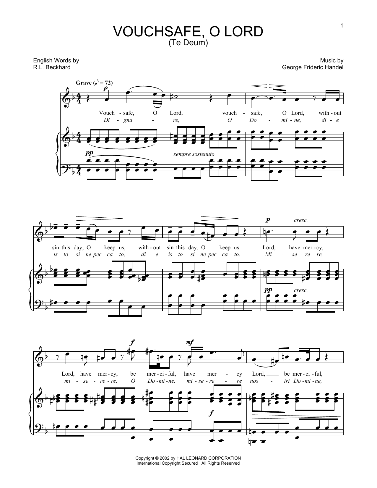 George Frideric Handel Te Deum (Vouchsafe, O Lord) Sheet Music Notes & Chords for Piano & Vocal - Download or Print PDF
