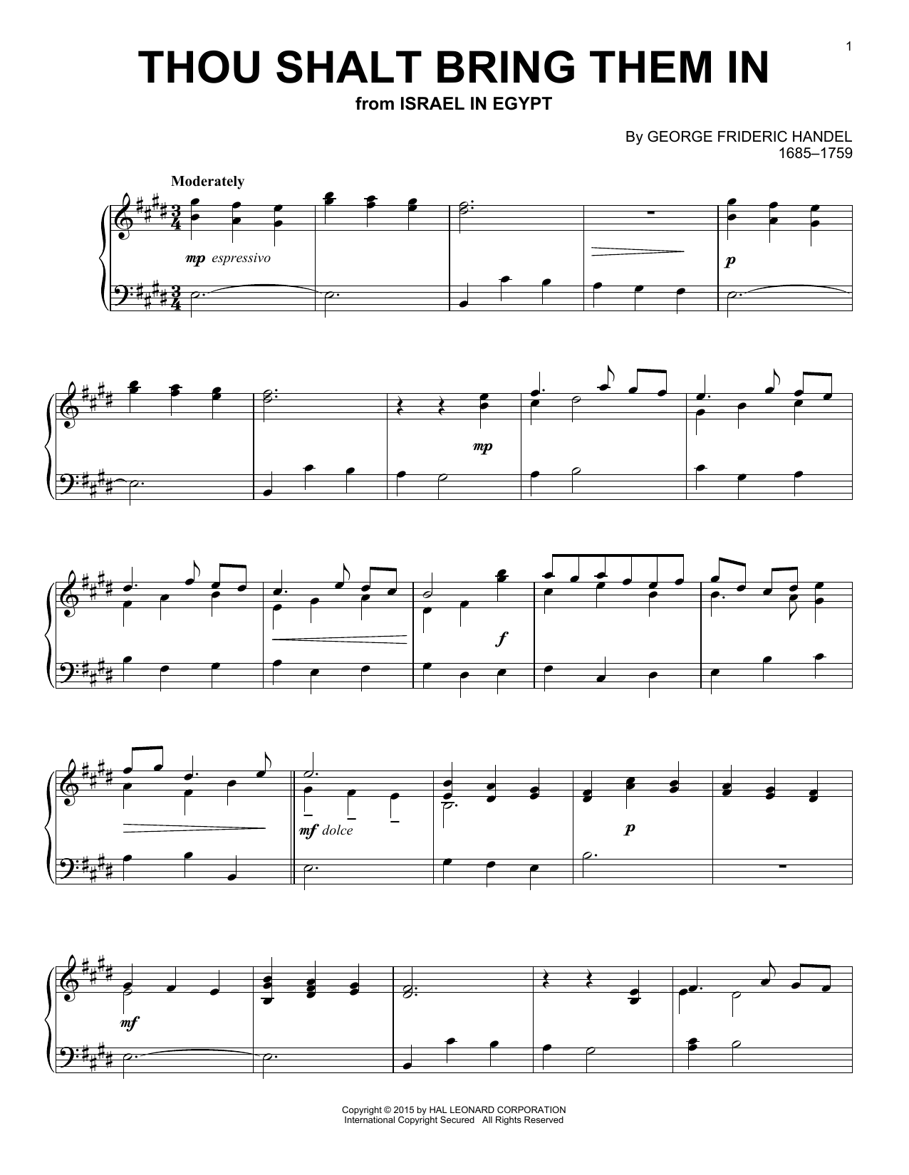 George Frideric Handel Thou Shalt Bring Them In Sheet Music Notes & Chords for Piano - Download or Print PDF