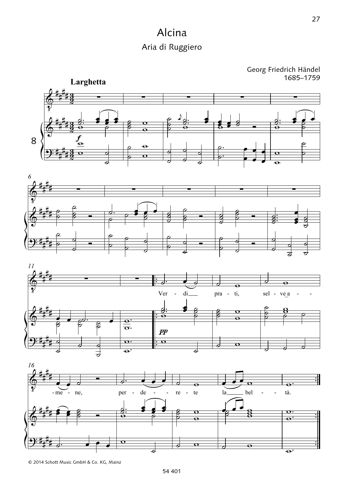 George Frideric Handel Verdi prati, selve amene Sheet Music Notes & Chords for Piano & Vocal - Download or Print PDF