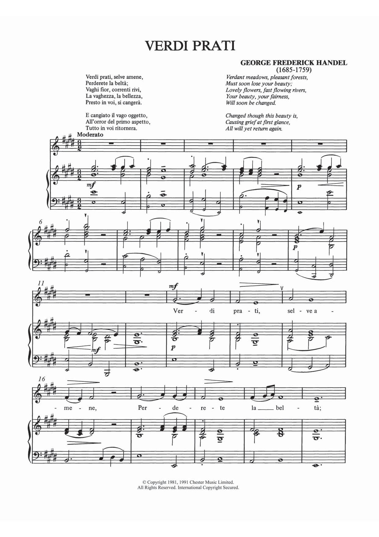 George Frideric Handel Verdi Prati Sheet Music Notes & Chords for Piano & Vocal - Download or Print PDF