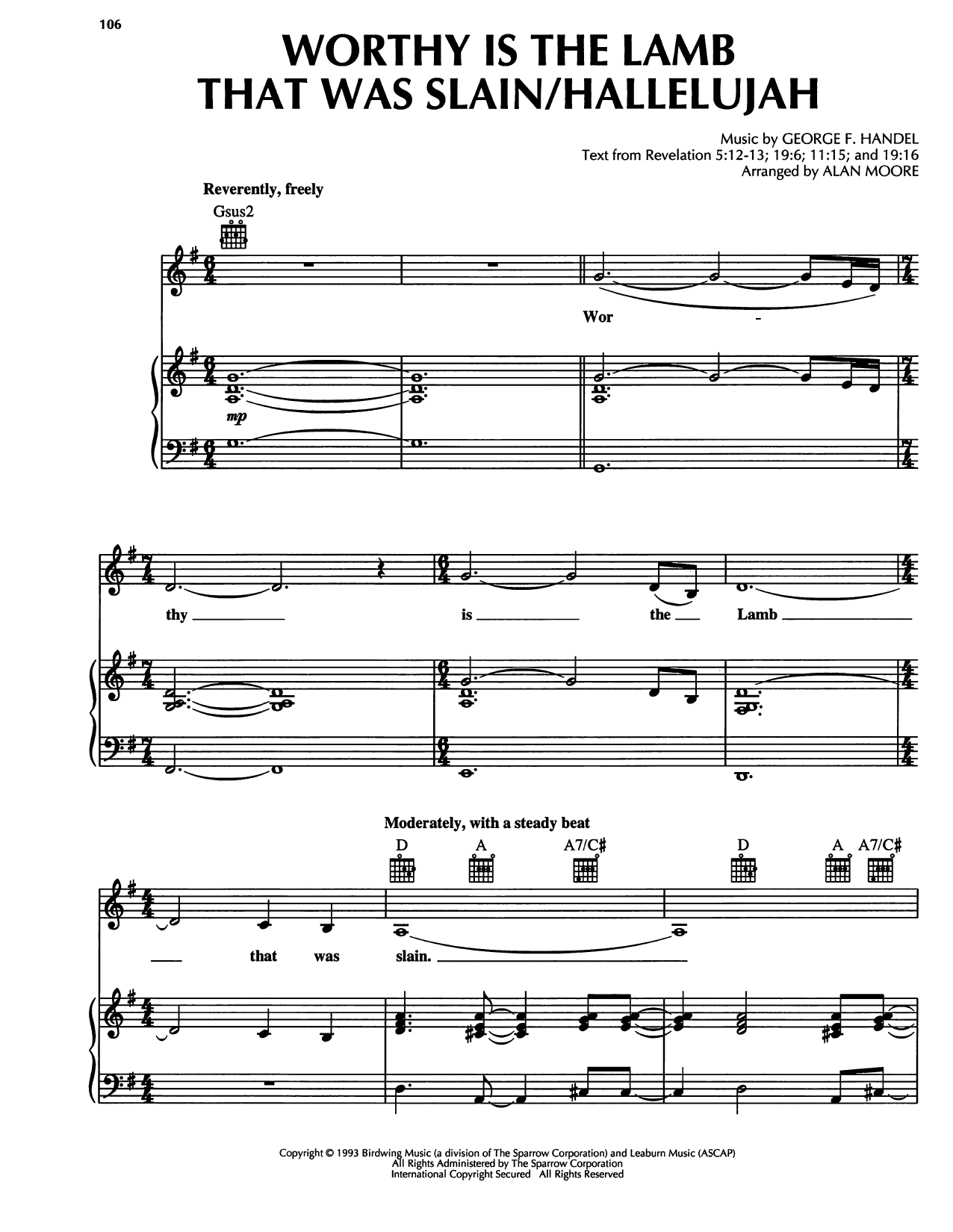 George Frideric Handel Worthy Is The Lamb That Was Slain/Hallelujah Sheet Music Notes & Chords for Piano, Vocal & Guitar Chords (Right-Hand Melody) - Download or Print PDF