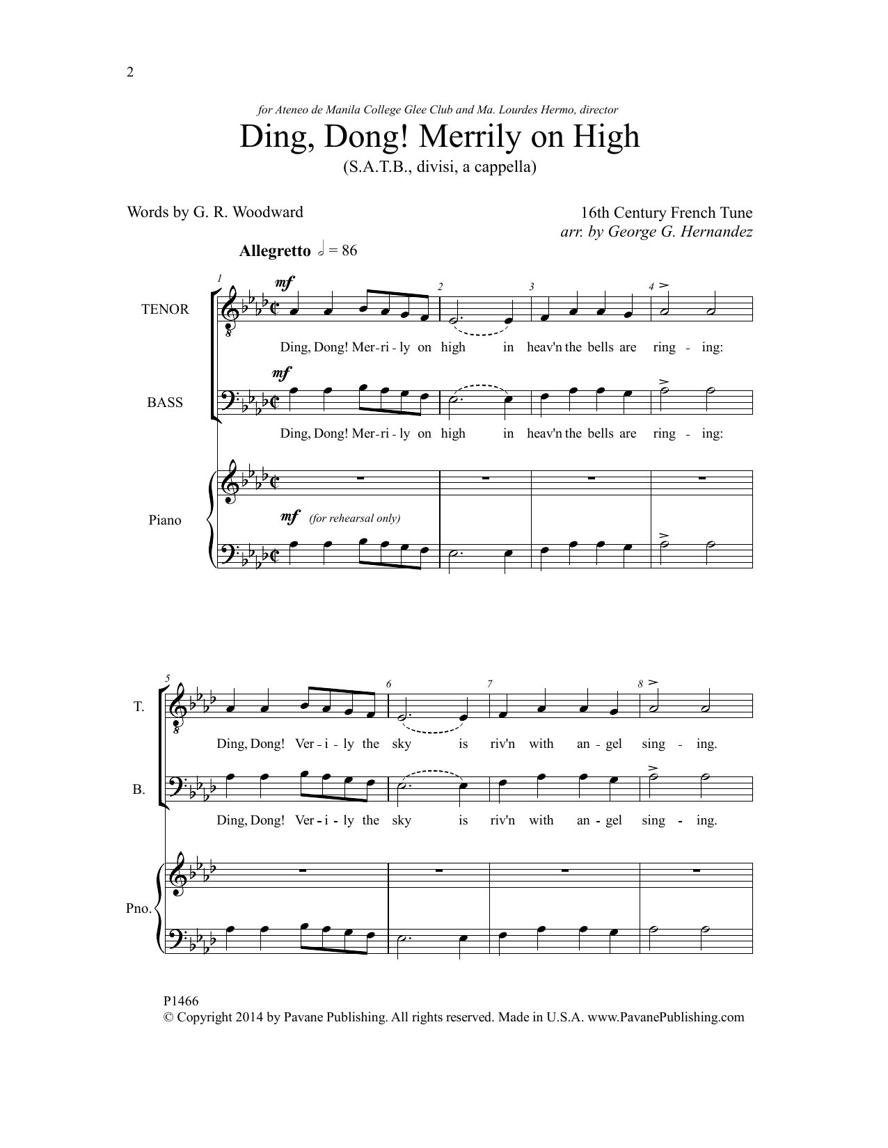 George G. Hernandez Ding, Dong! Merrily On High Sheet Music Notes & Chords for Choral - Download or Print PDF