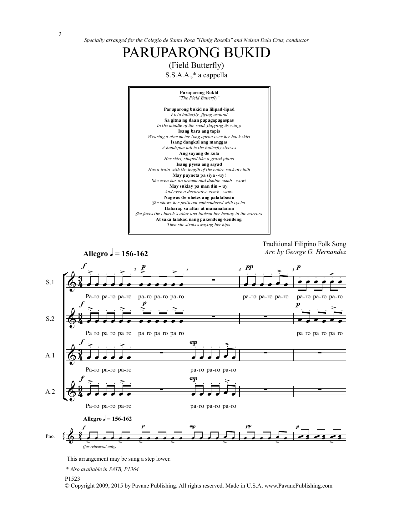 George G. Hernandez Paruparong Bukid Sheet Music Notes & Chords for Choral - Download or Print PDF