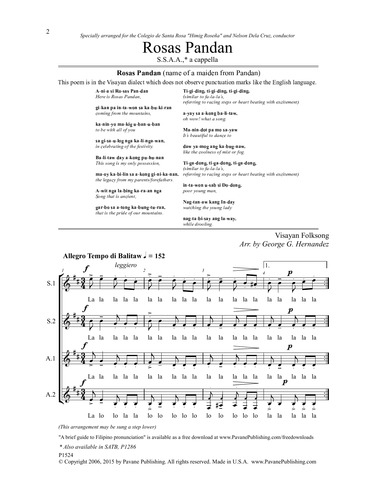 George G. Hernandez Rosas Pandan Sheet Music Notes & Chords for Choral - Download or Print PDF