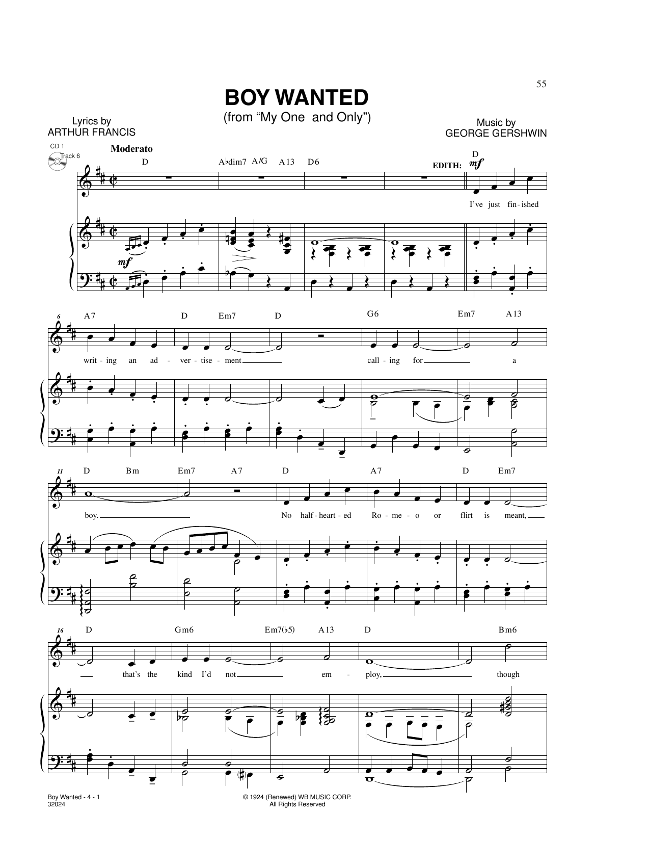 George Gershwin & Ira Gershwin Boy Wanted (from My One And Only) Sheet Music Notes & Chords for Piano & Vocal - Download or Print PDF