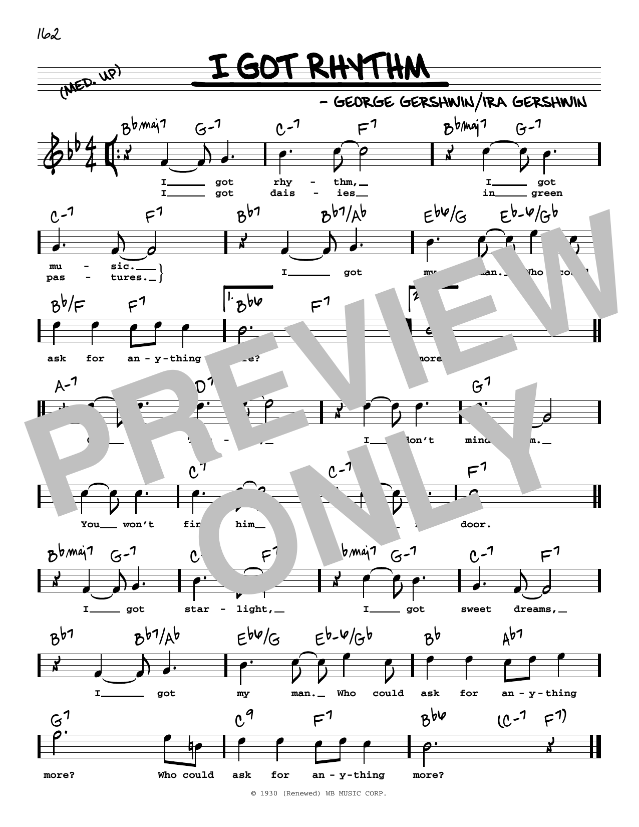 George Gershwin & Ira Gershwin I Got Rhythm (High Voice) (from An American In Paris) Sheet Music Notes & Chords for Real Book – Melody, Lyrics & Chords - Download or Print PDF