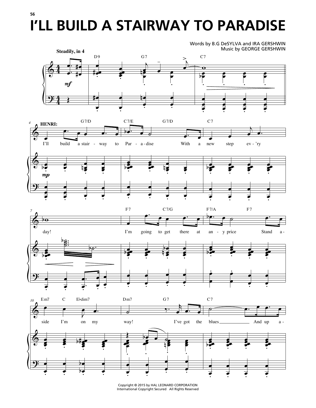George Gershwin & Ira Gershwin I'll Build A Stairway To Paradise (from An American In Paris) Sheet Music Notes & Chords for Piano & Vocal - Download or Print PDF