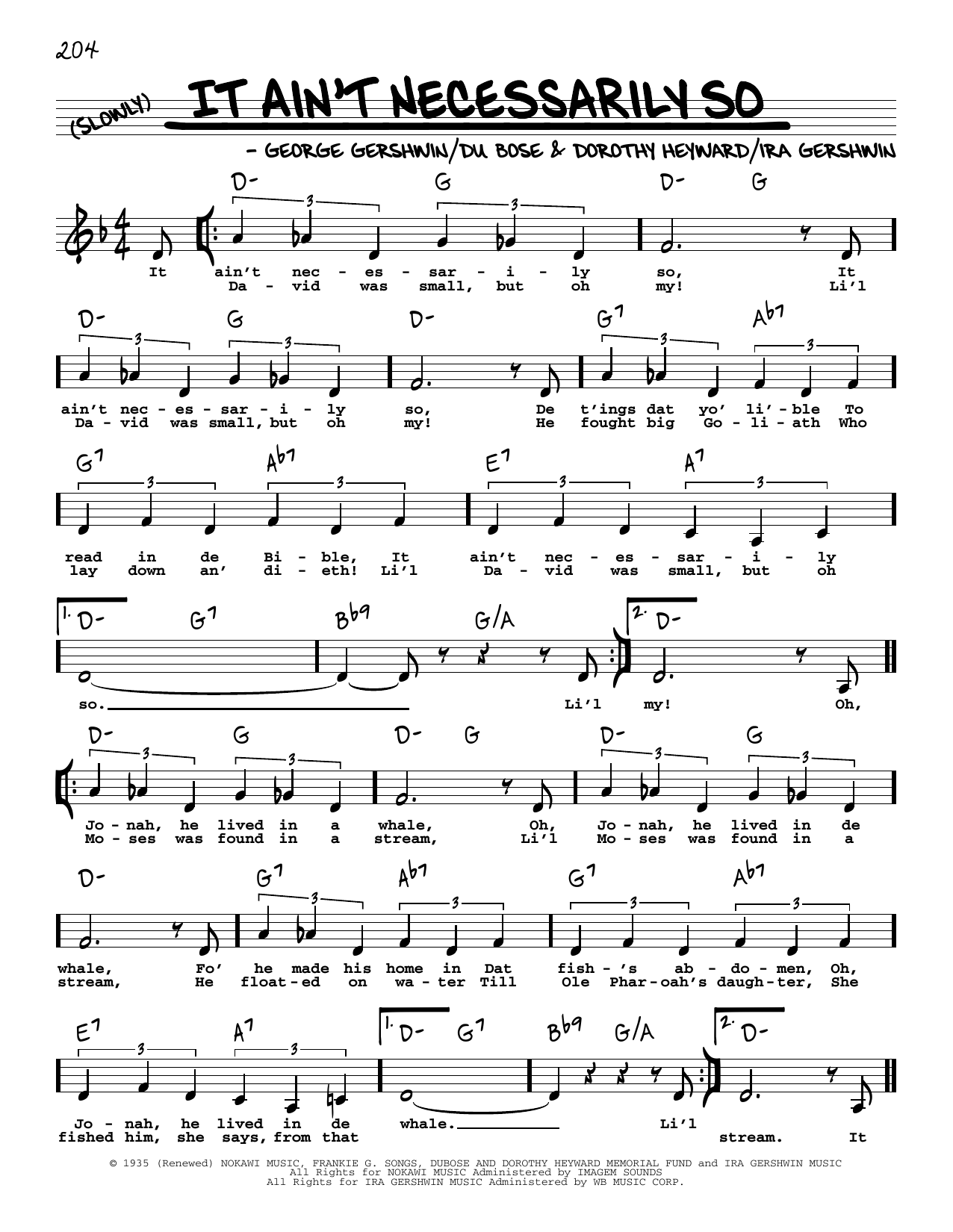 George Gershwin & Ira Gershwin It Ain't Necessarily So (Low Voice) Sheet Music Notes & Chords for Real Book – Melody, Lyrics & Chords - Download or Print PDF
