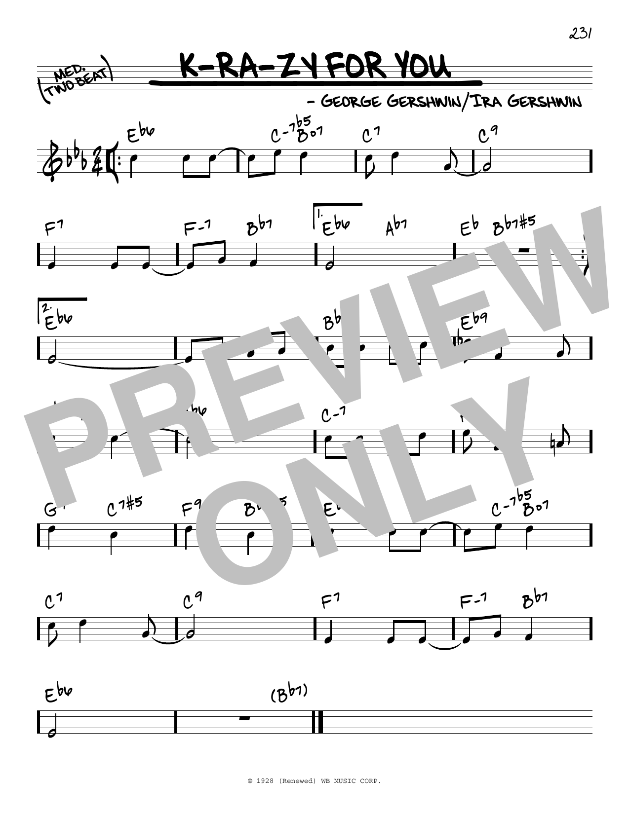 George Gershwin & Ira Gershwin K-ra-zy For You Sheet Music Notes & Chords for Real Book – Melody & Chords - Download or Print PDF