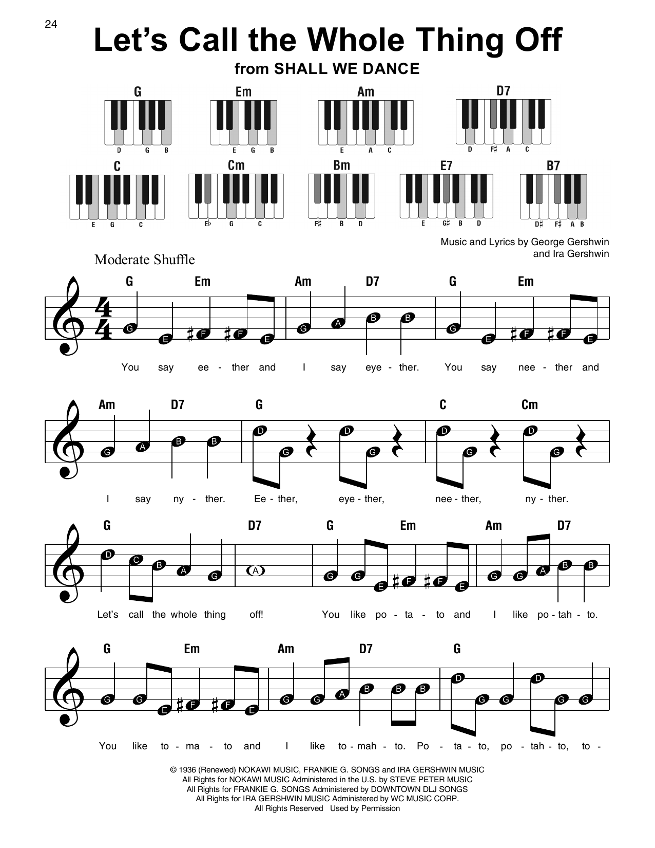 George Gershwin & Ira Gershwin Let's Call The Whole Thing Off (from Shall We Dance) Sheet Music Notes & Chords for Super Easy Piano - Download or Print PDF