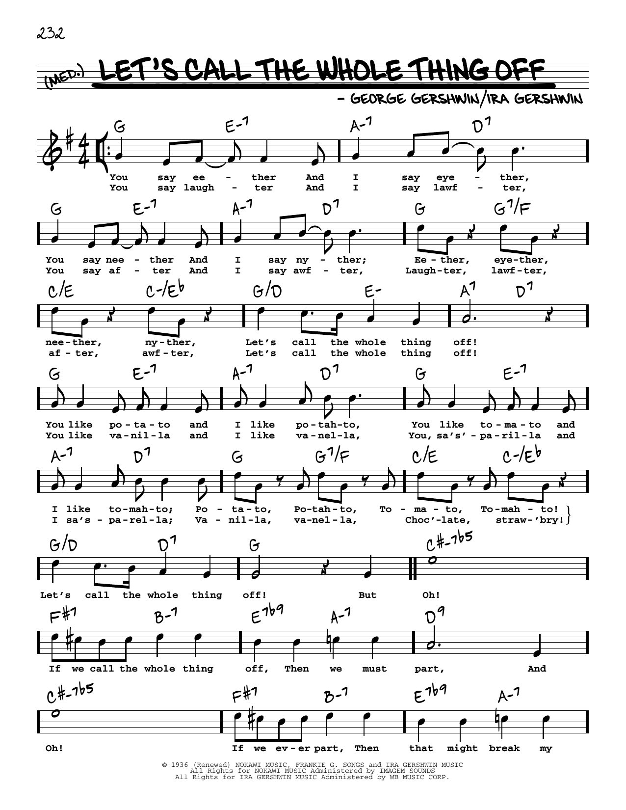 George Gershwin & Ira Gershwin Let's Call The Whole Thing Off (High Voice) (from Shall We Dance) Sheet Music Notes & Chords for Real Book – Melody, Lyrics & Chords - Download or Print PDF