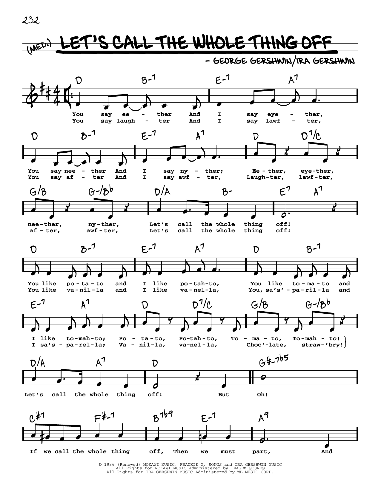 George Gershwin & Ira Gershwin Let's Call The Whole Thing Off (Low Voice) Sheet Music Notes & Chords for Real Book – Melody, Lyrics & Chords - Download or Print PDF