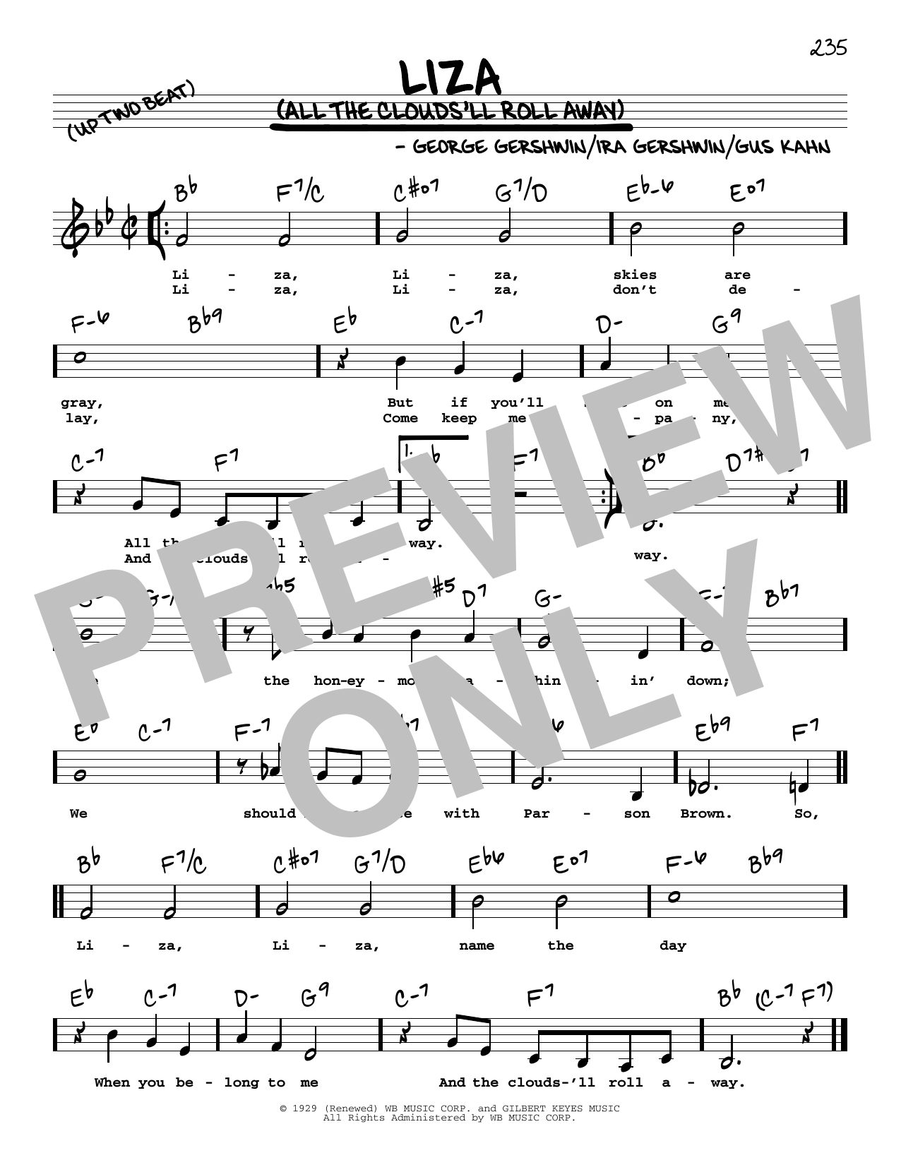 George Gershwin & Ira Gershwin Liza (All The Clouds'll Roll Away) (Low Voice) Sheet Music Notes & Chords for Real Book – Melody, Lyrics & Chords - Download or Print PDF