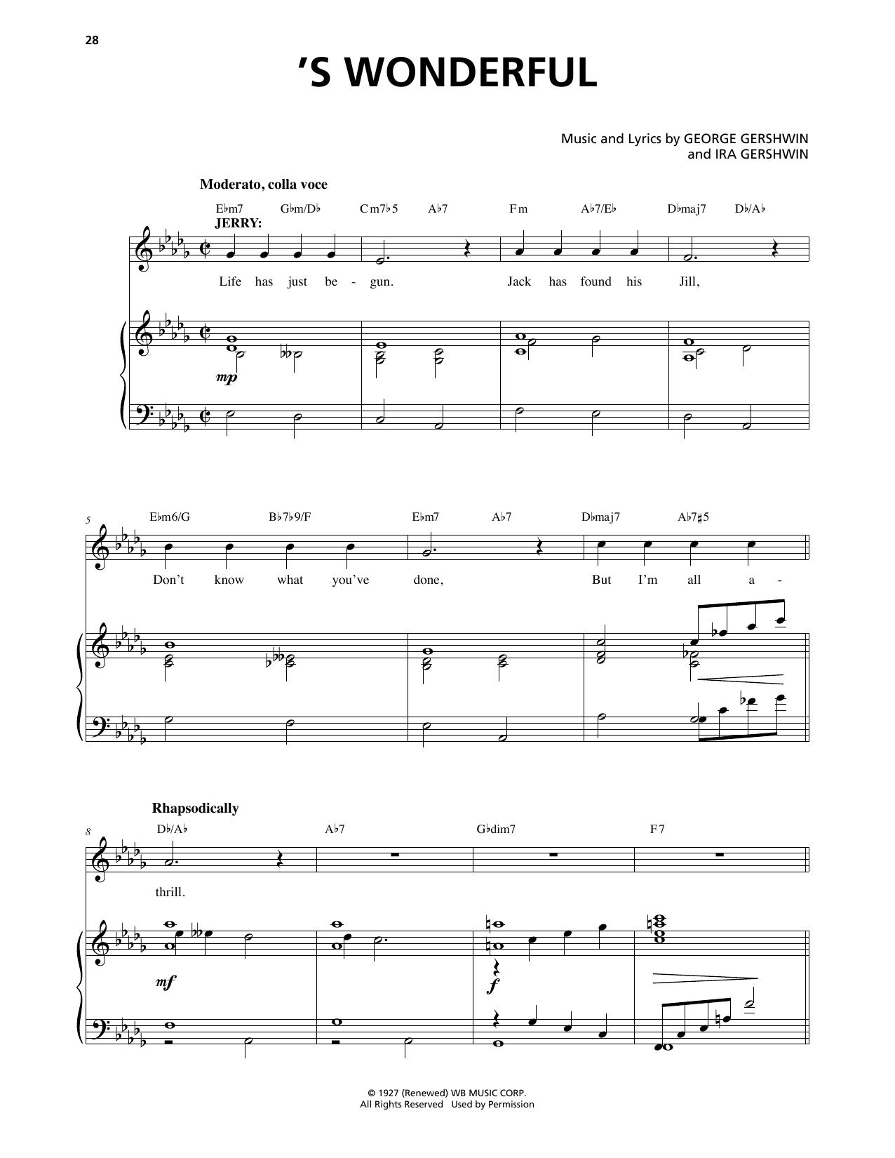 George Gershwin & Ira Gershwin 'S Wonderful (from An American In Paris) Sheet Music Notes & Chords for Piano & Vocal - Download or Print PDF