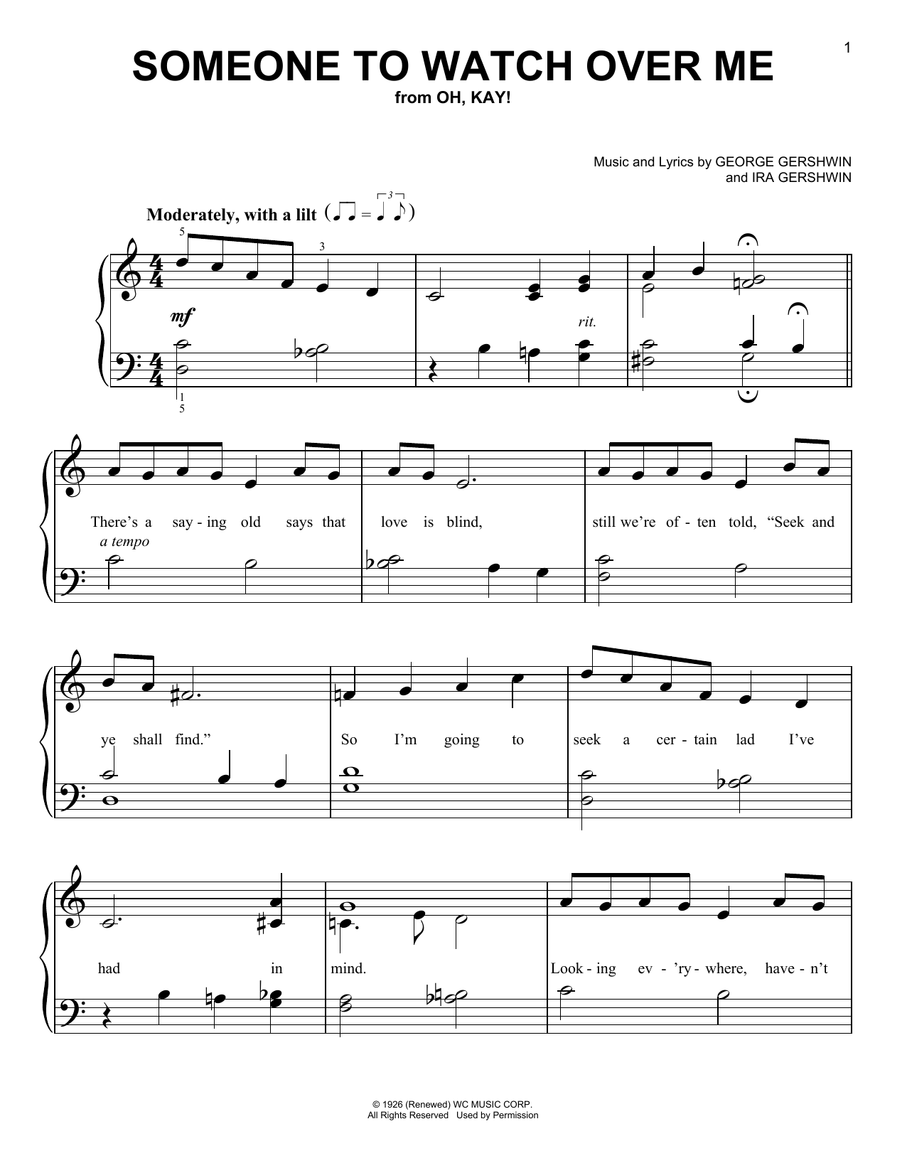 George Gershwin & Ira Gershwin Someone To Watch Over Me Sheet Music Notes & Chords for Very Easy Piano - Download or Print PDF