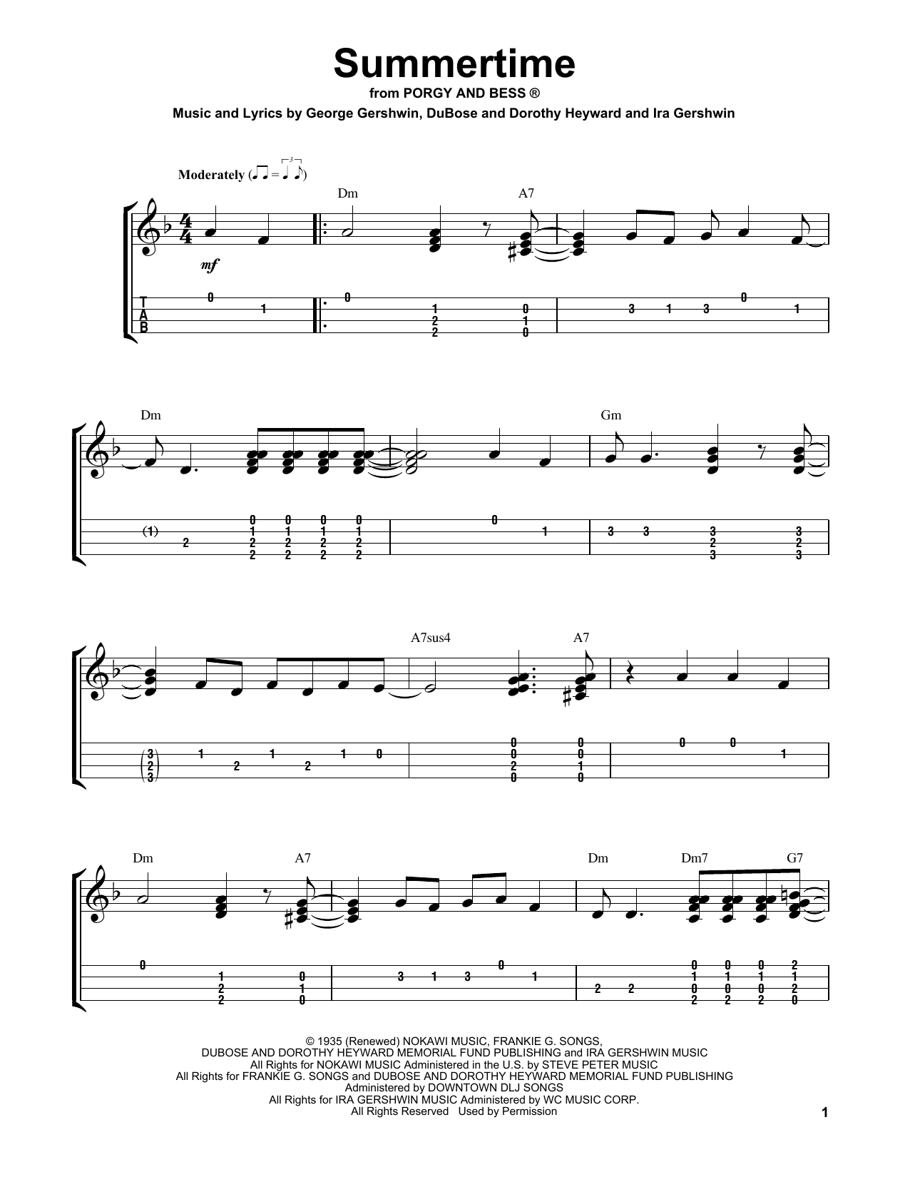 George Gershwin & Ira Gershwin Summertime (from Porgy and Bess) Sheet Music Notes & Chords for Easy Ukulele Tab - Download or Print PDF