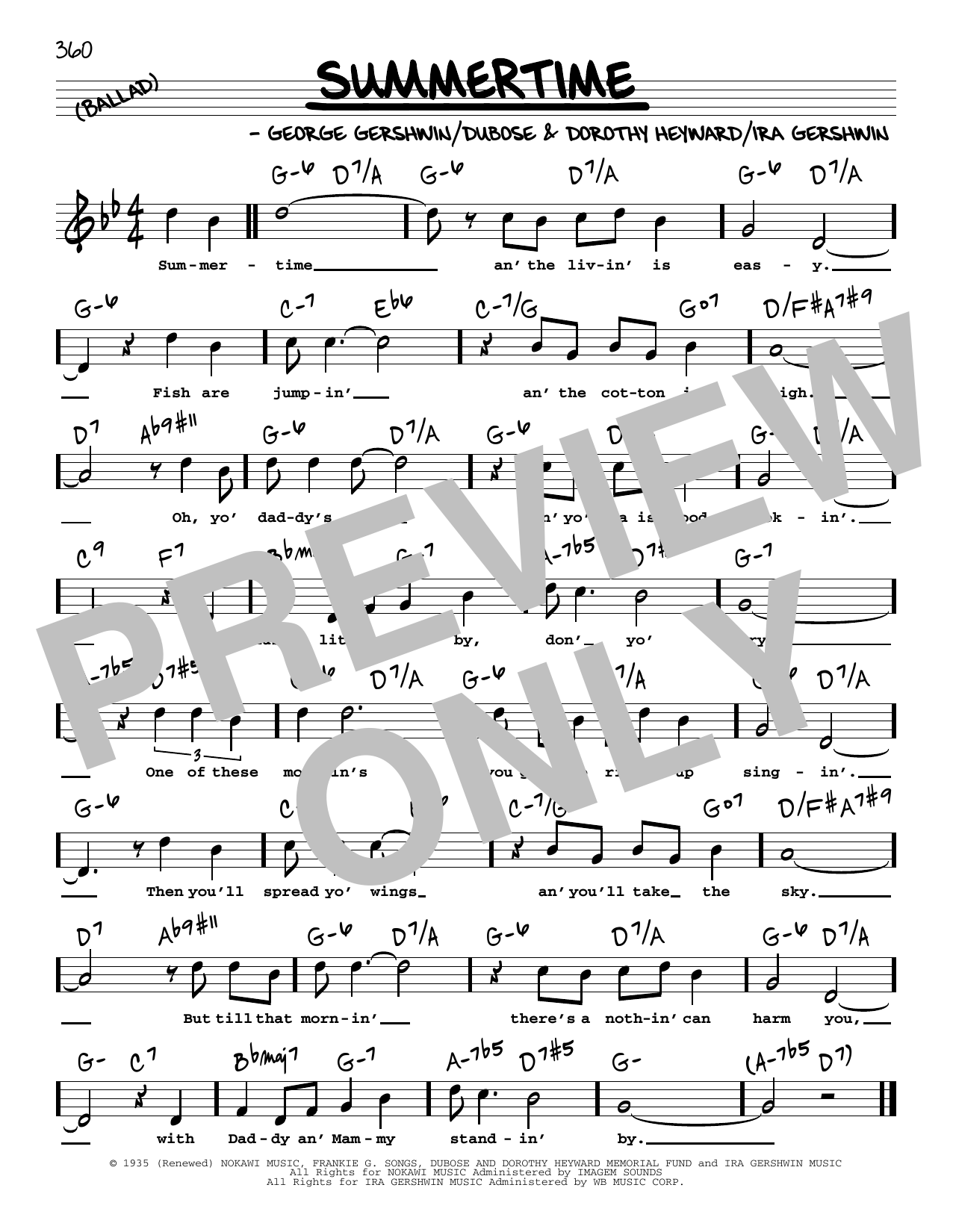 George Gershwin & Ira Gershwin Summertime (High Voice) (from Porgy and Bess) Sheet Music Notes & Chords for Real Book – Melody, Lyrics & Chords - Download or Print PDF