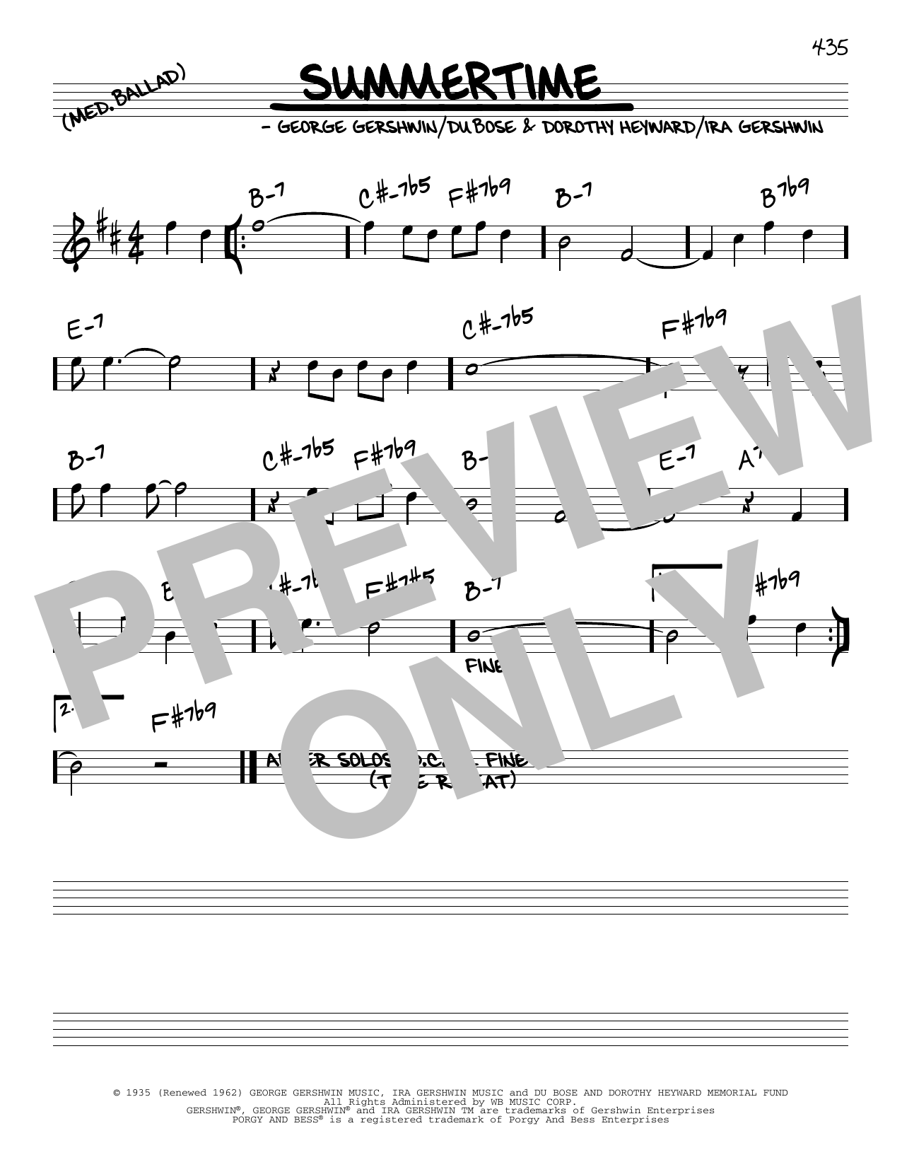 George Gershwin & Ira Gershwin Summertime Sheet Music Notes & Chords for Real Book – Melody & Chords - Download or Print PDF