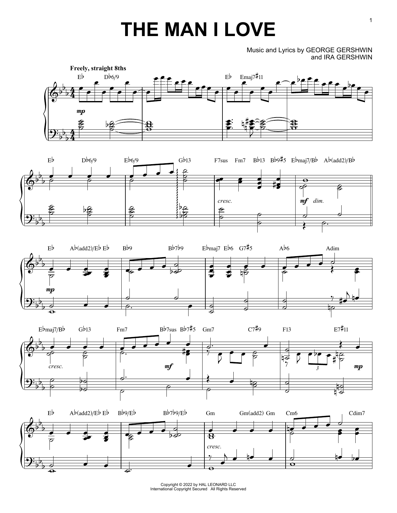 George Gershwin & Ira Gershwin The Man I Love [Jazz version] (from Lady Be Good) (arr. Brent Edstrom) Sheet Music Notes & Chords for Piano Solo - Download or Print PDF