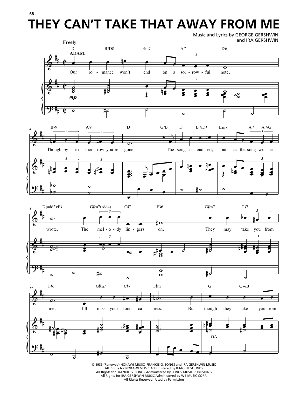 George Gershwin & Ira Gershwin They Can't Take That Away From Me (from An American In Paris) Sheet Music Notes & Chords for Piano & Vocal - Download or Print PDF