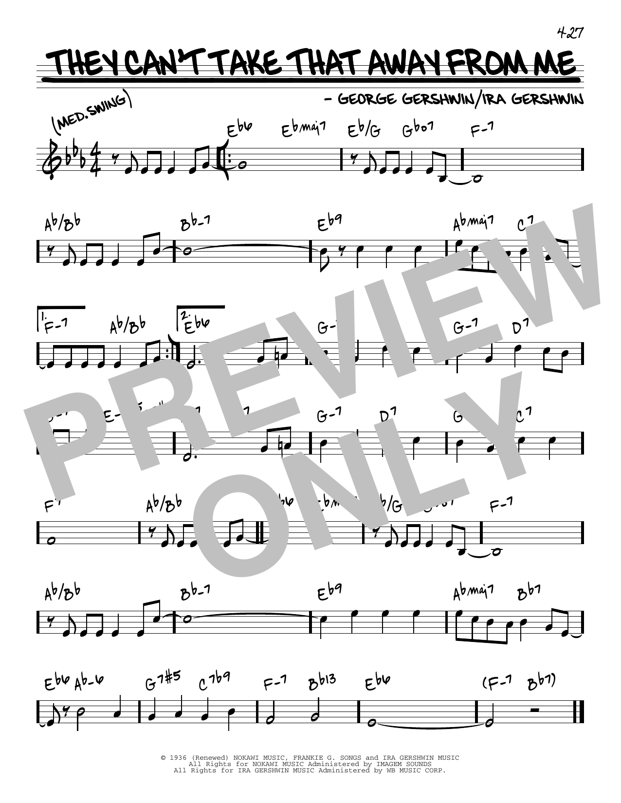 George Gershwin & Ira Gershwin They Can't Take That Away From Me Sheet Music Notes & Chords for Real Book – Melody & Chords - Download or Print PDF