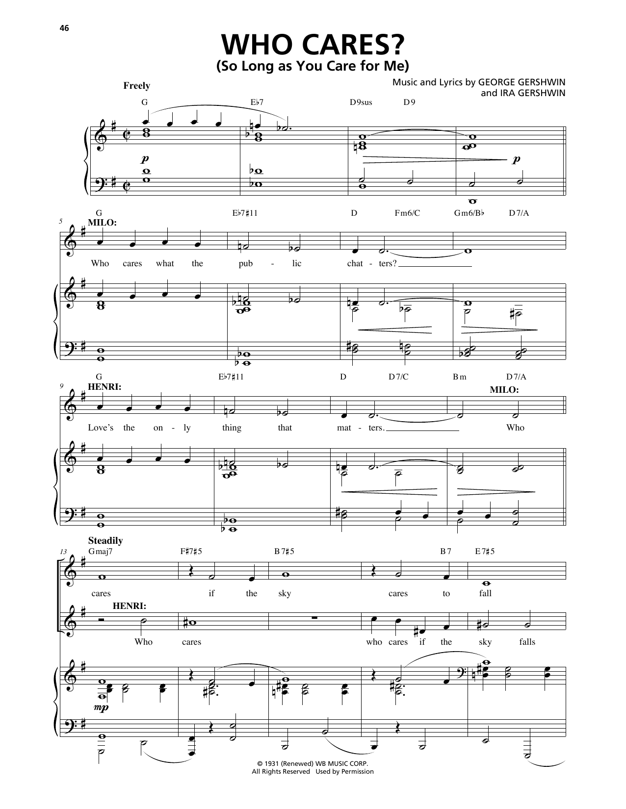 George Gershwin & Ira Gershwin Who Cares? (So Long As You Care For Me) (from An American In Paris) Sheet Music Notes & Chords for Piano & Vocal - Download or Print PDF