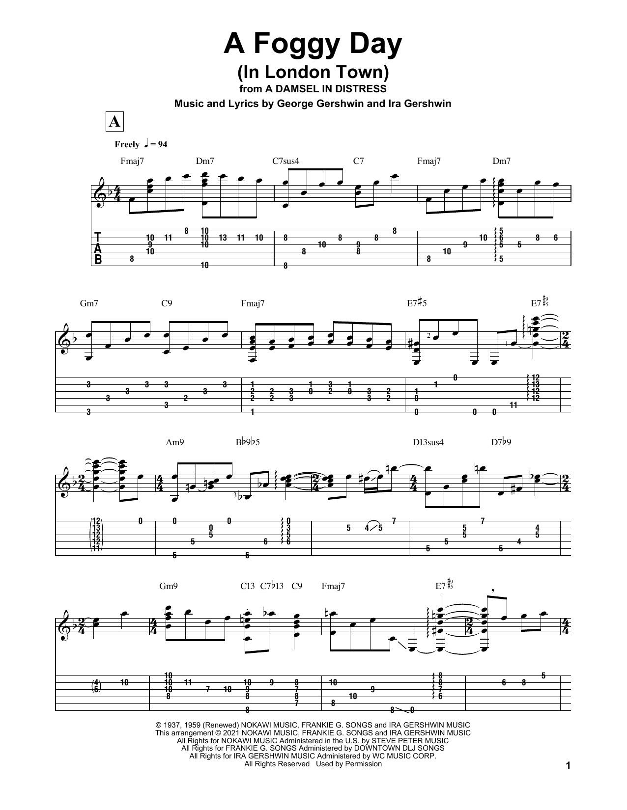 George Gershwin A Foggy Day (In London Town) (arr. Matt Otten) Sheet Music Notes & Chords for Solo Guitar - Download or Print PDF