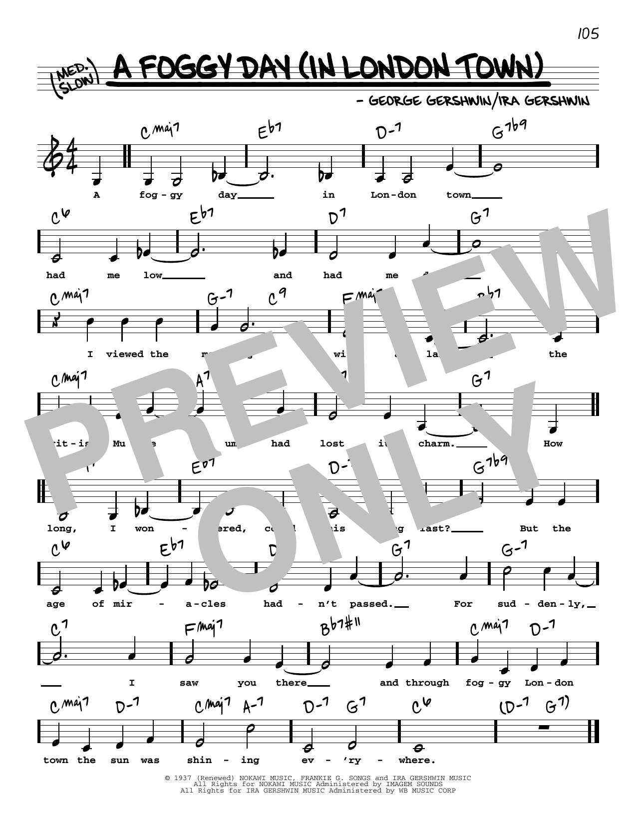 George Gershwin A Foggy Day (In London Town) (Low Voice) Sheet Music Notes & Chords for Real Book – Melody, Lyrics & Chords - Download or Print PDF