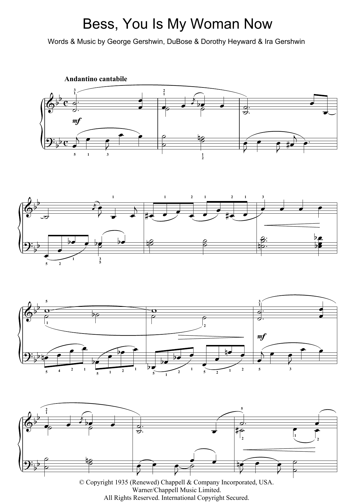 George Gershwin Bess, You Is My Woman Now (from Porgy And Bess) Sheet Music Notes & Chords for Easy Piano - Download or Print PDF