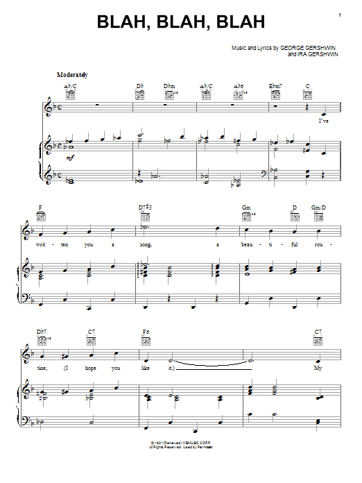 George Gershwin Blah, Blah, Blah Sheet Music Notes & Chords for Piano, Vocal & Guitar (Right-Hand Melody) - Download or Print PDF