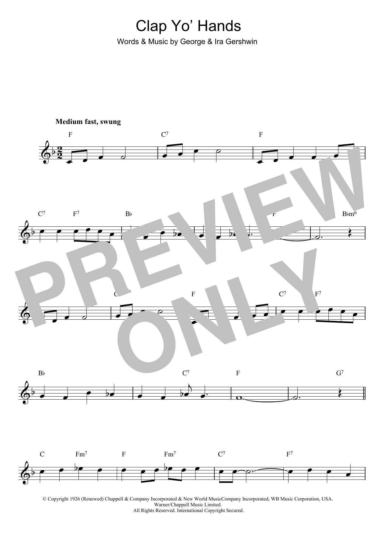 George Gershwin Clap Yo' Hands Sheet Music Notes & Chords for Piano, Vocal & Guitar (Right-Hand Melody) - Download or Print PDF