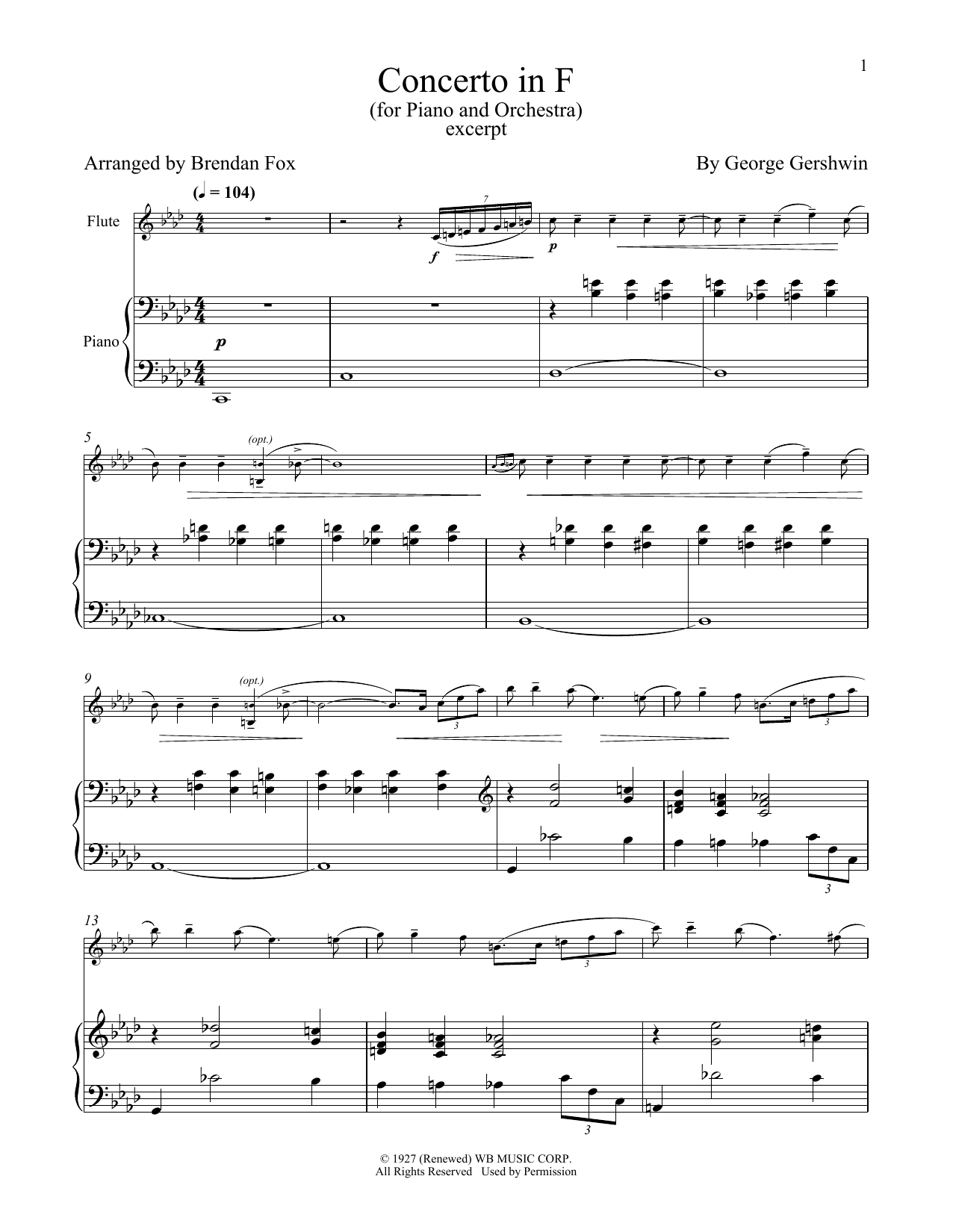 George Gershwin Concerto In F (For Piano & Orchestra) (excerpt) Sheet Music Notes & Chords for Flute and Piano - Download or Print PDF