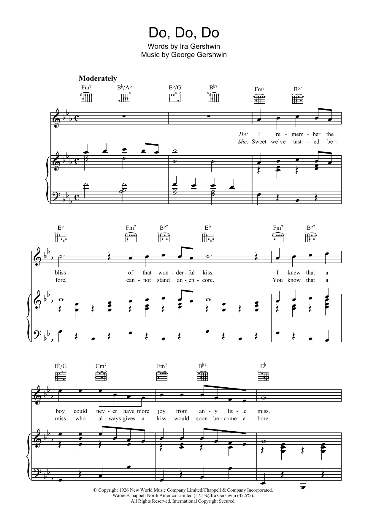 George Gershwin Do-Do-Do Sheet Music Notes & Chords for Piano, Vocal & Guitar (Right-Hand Melody) - Download or Print PDF