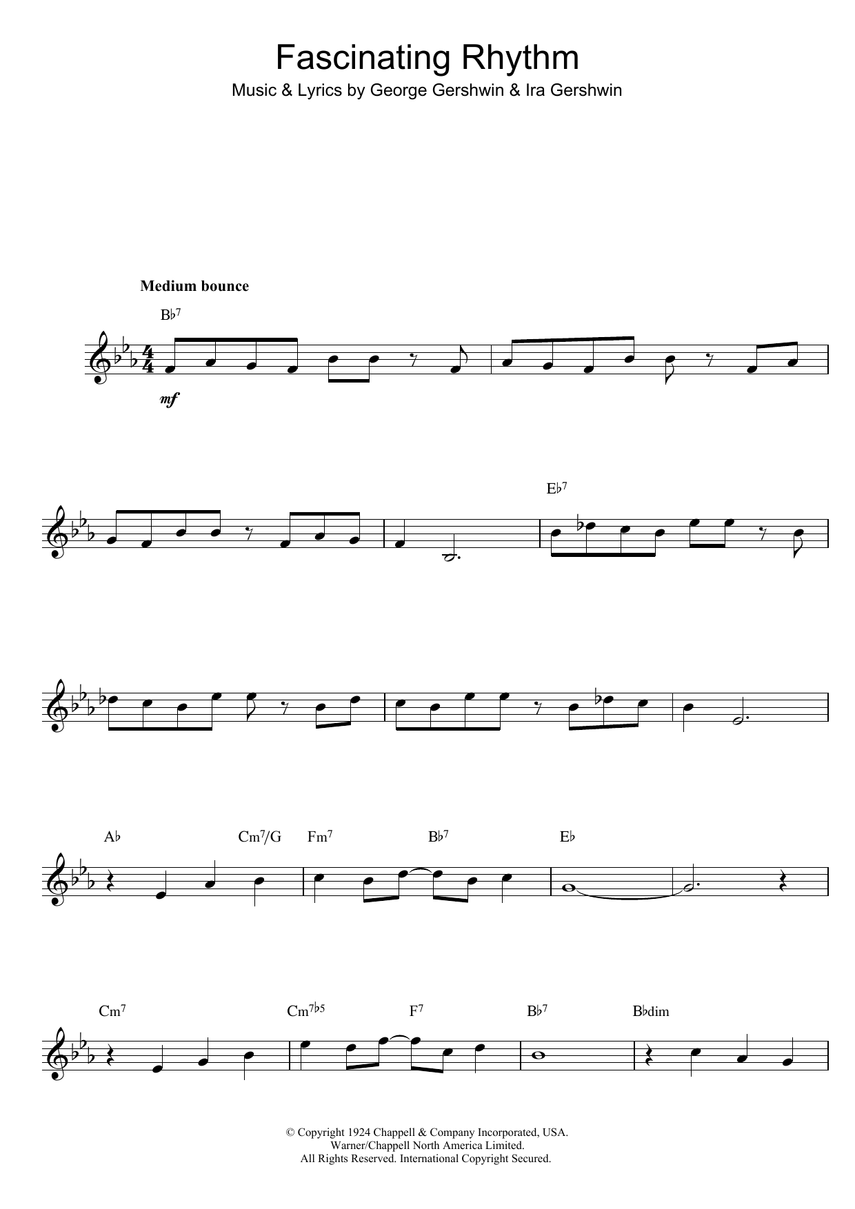 George Gershwin Fascinating Rhythm Sheet Music Notes & Chords for Lead Sheet / Fake Book - Download or Print PDF