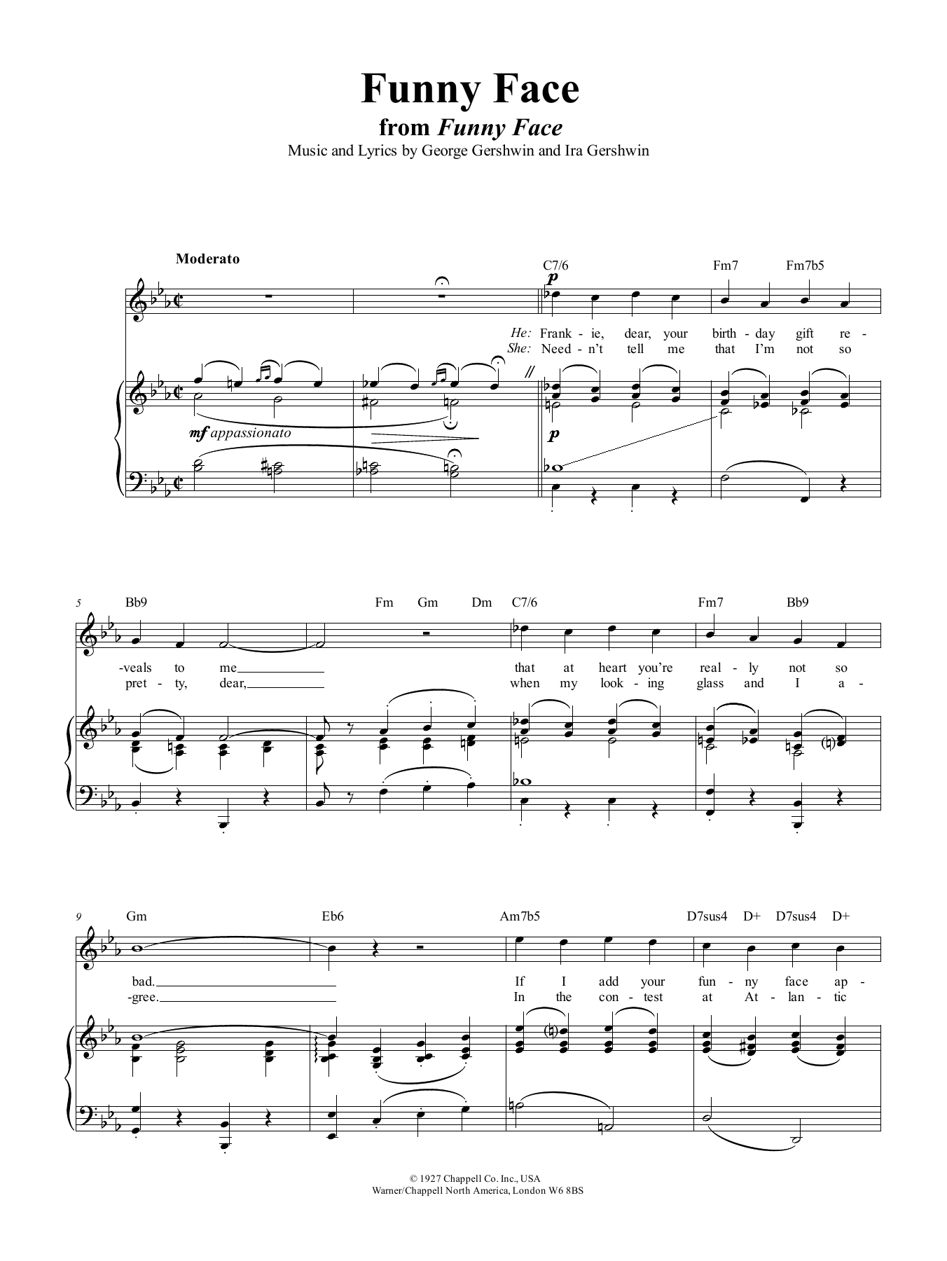 George Gershwin Funny Face Sheet Music Notes & Chords for Piano, Vocal & Guitar (Right-Hand Melody) - Download or Print PDF