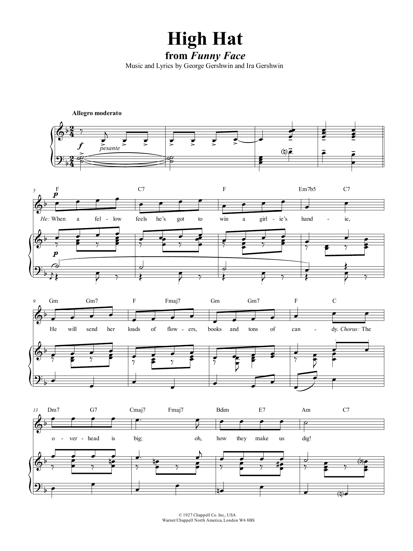 George Gershwin High Hat Sheet Music Notes & Chords for Piano, Vocal & Guitar (Right-Hand Melody) - Download or Print PDF