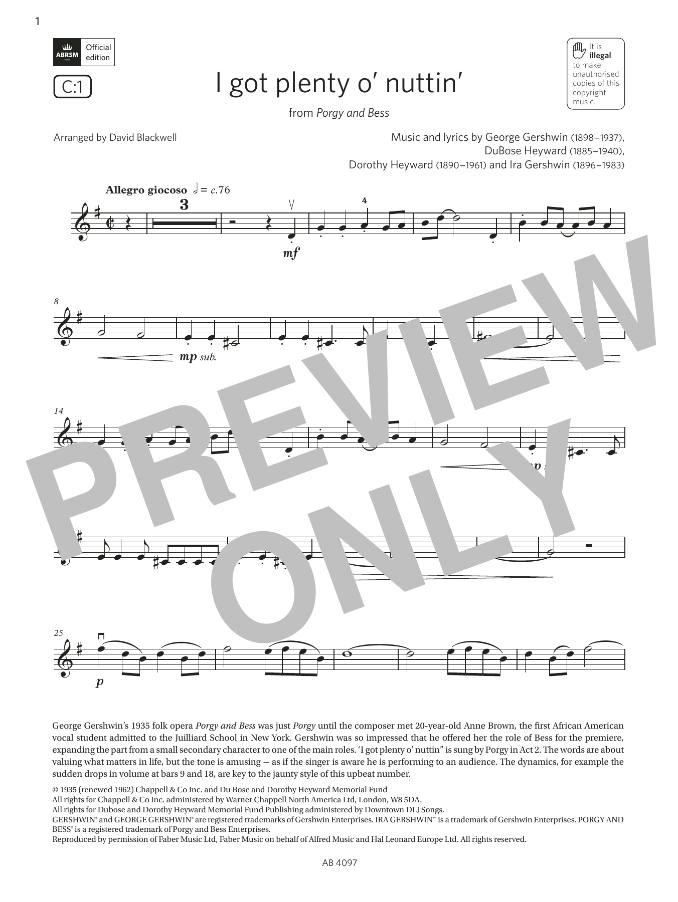 George Gershwin I got plenty o' nuttin' (Grade 3, C1, from the ABRSM Violin Syllabus from 2024) Sheet Music Notes & Chords for Violin Solo - Download or Print PDF