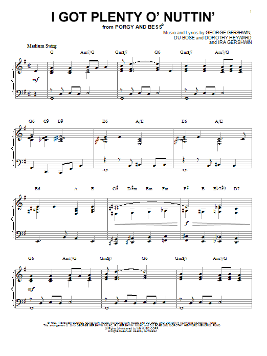 George Gershwin I Got Plenty O' Nuttin' [Jazz version] (arr. Brent Edstrom) Sheet Music Notes & Chords for Piano - Download or Print PDF