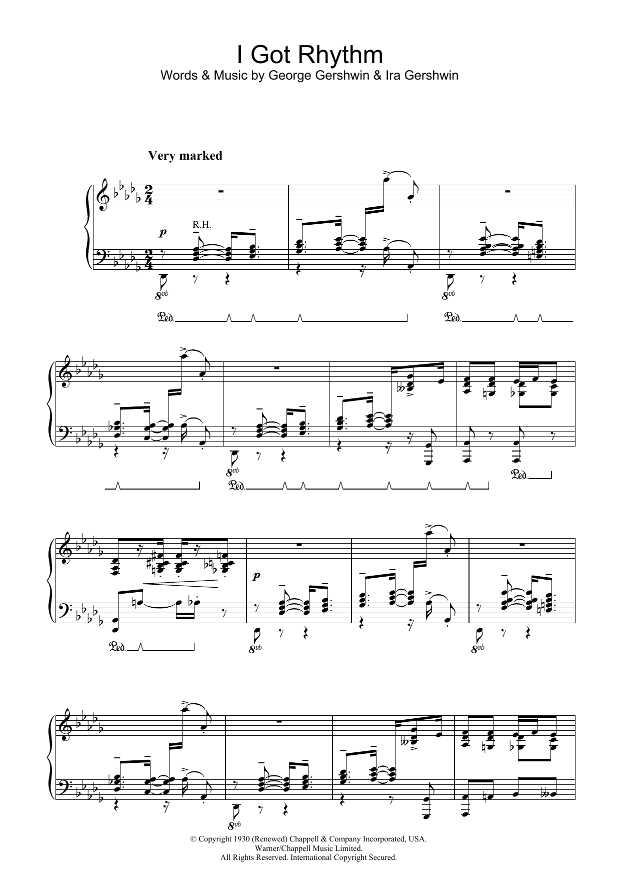 George Gershwin I Got Rhythm Sheet Music Notes & Chords for Piano Solo - Download or Print PDF