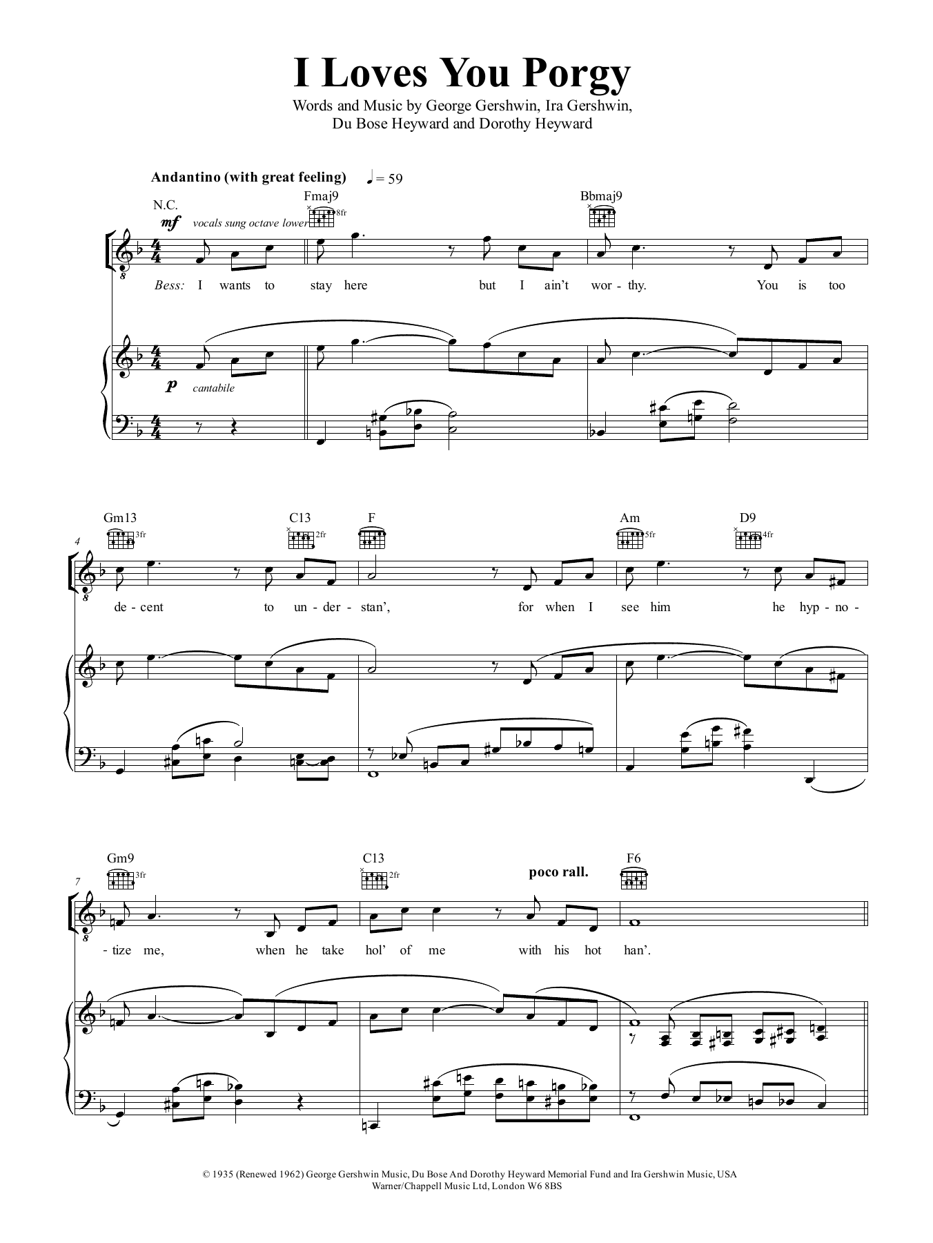 George Gershwin I Loves You, Porgy (from Porgy And Bess) Sheet Music Notes & Chords for Piano, Vocal & Guitar (Right-Hand Melody) - Download or Print PDF