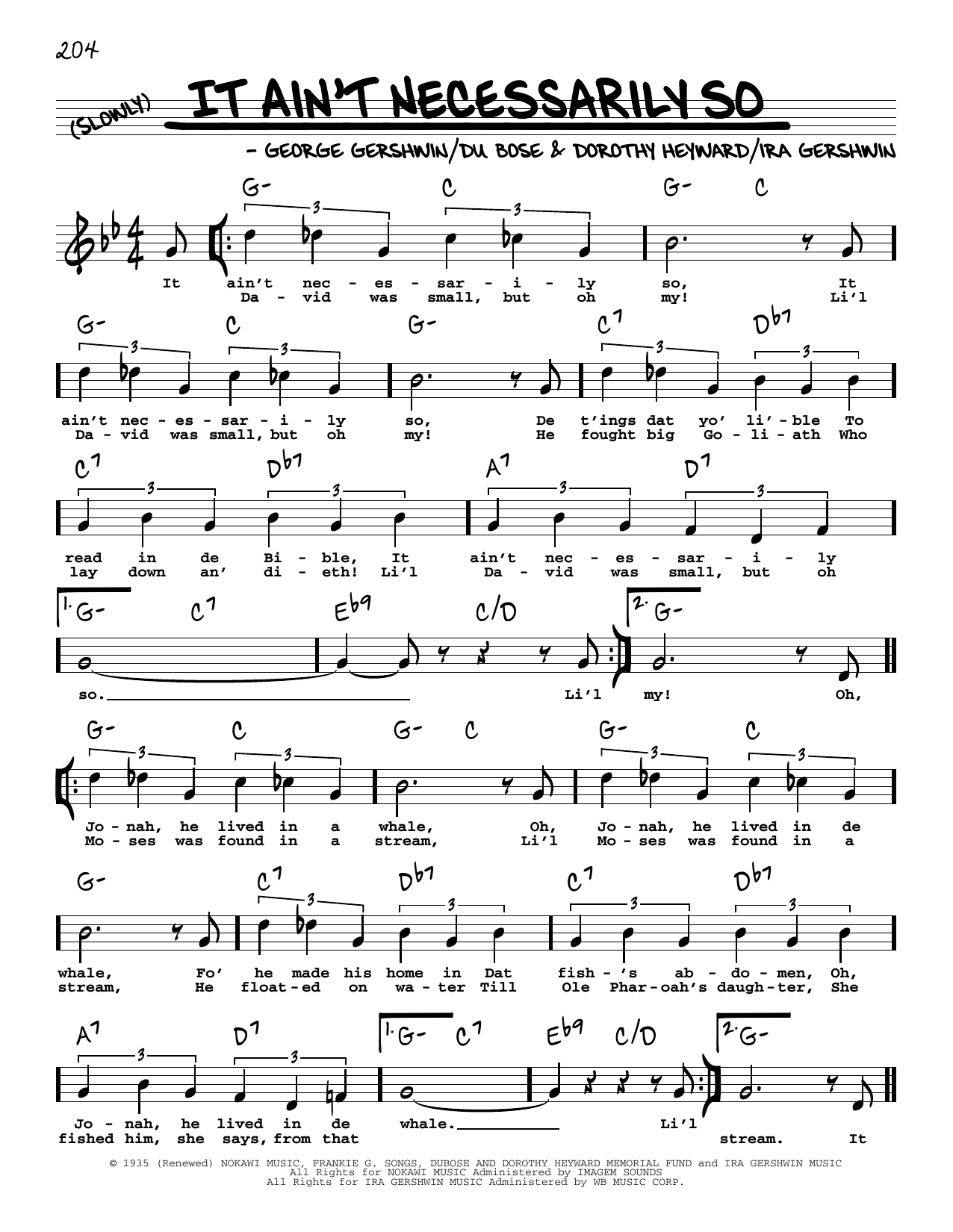George Gershwin It Ain't Necessarily So (High Voice) Sheet Music Notes & Chords for Real Book – Melody, Lyrics & Chords - Download or Print PDF