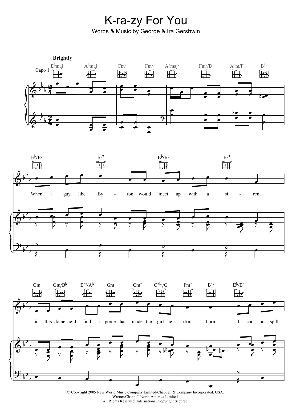 George Gershwin K-ra-zy For You Sheet Music Notes & Chords for Piano, Vocal & Guitar (Right-Hand Melody) - Download or Print PDF