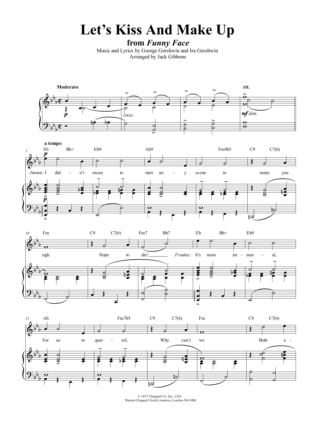 George Gershwin Let's Kiss And Make Up Sheet Music Notes & Chords for Piano, Vocal & Guitar (Right-Hand Melody) - Download or Print PDF