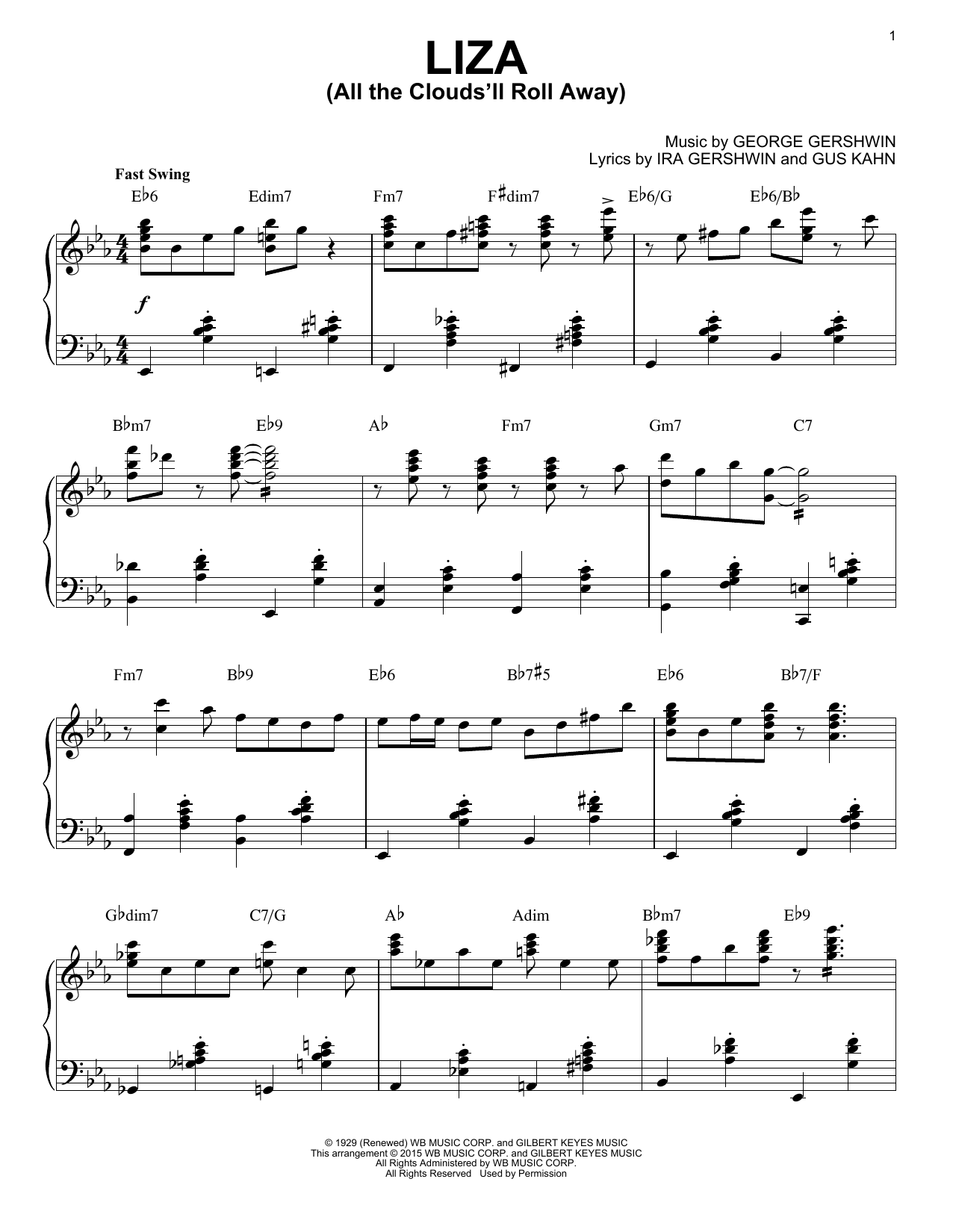George Gershwin Liza (All The Clouds'll Roll Away) [Stride version] (arr. Brent Edstrom) Sheet Music Notes & Chords for Piano - Download or Print PDF