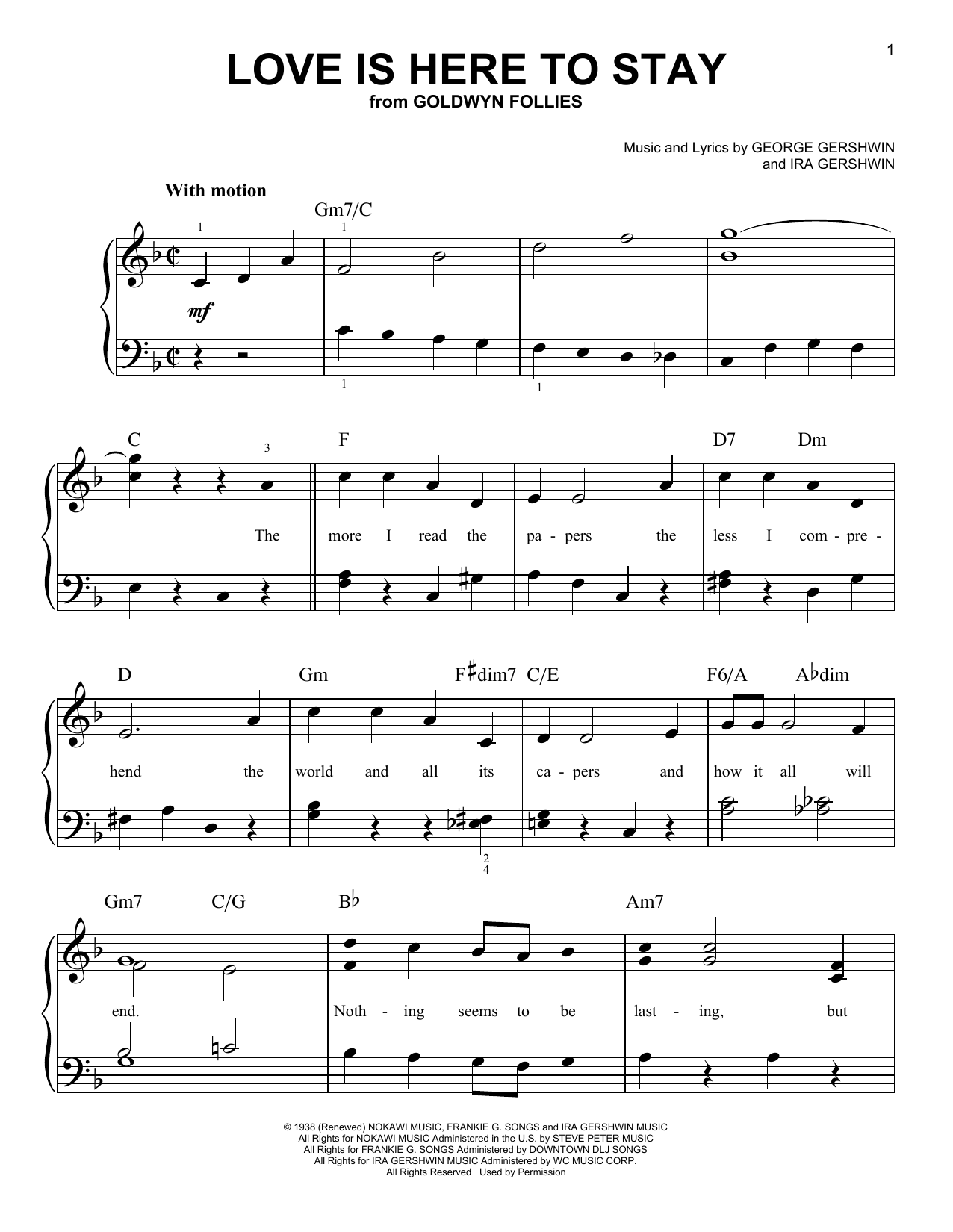 George Gershwin Love Is Here To Stay (from Goldwyn Follies) Sheet Music Notes & Chords for Very Easy Piano - Download or Print PDF