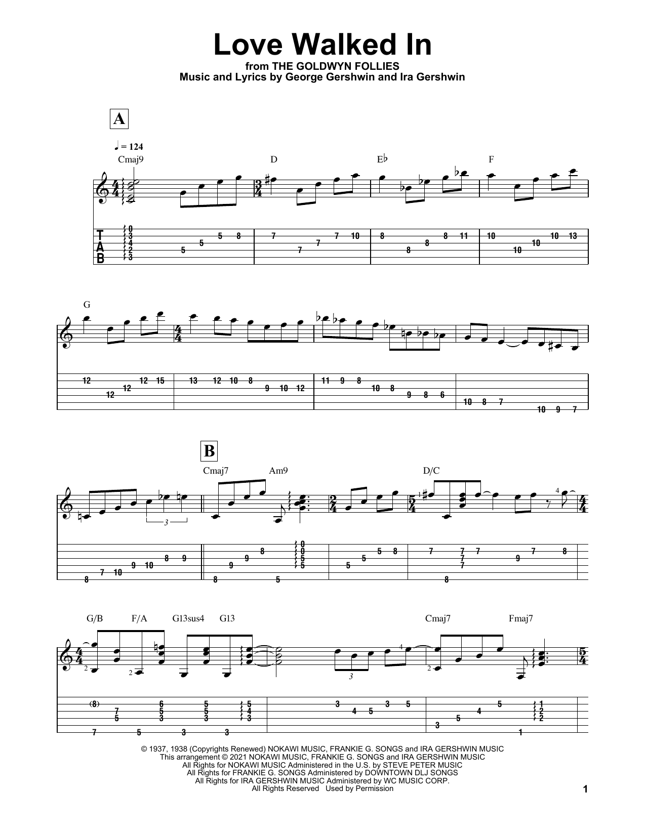 George Gershwin Love Walked In (arr. Matt Otten) Sheet Music Notes & Chords for Solo Guitar - Download or Print PDF