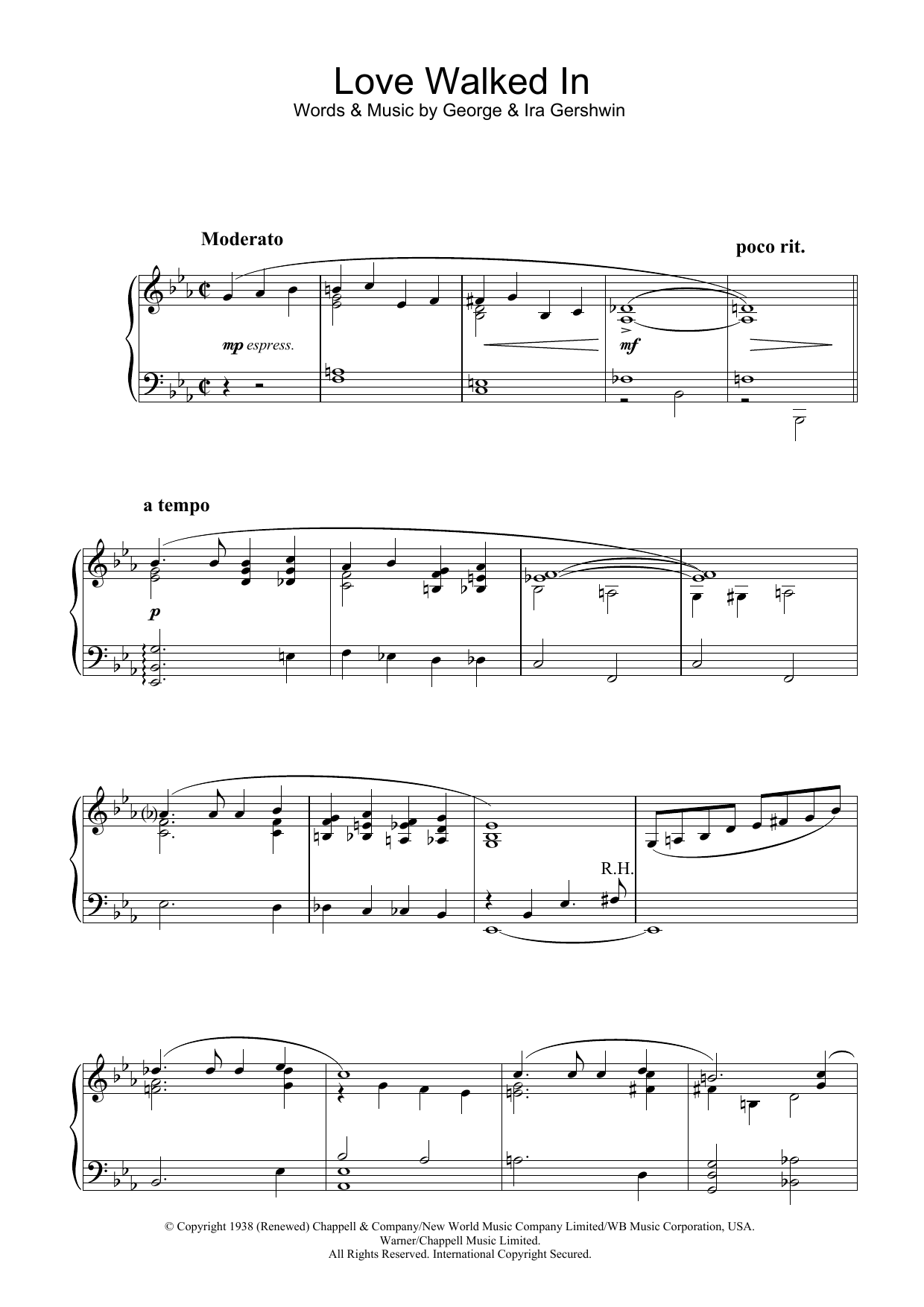 George Gershwin Love Walked In Sheet Music Notes & Chords for Piano & Vocal - Download or Print PDF